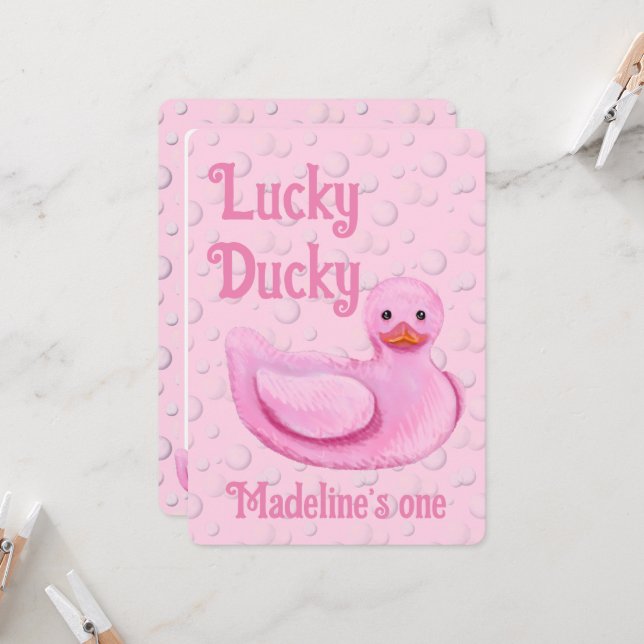 Invitación al primer cumpleaños de Lucky Ducky (Anverso/Reverso In Situ)