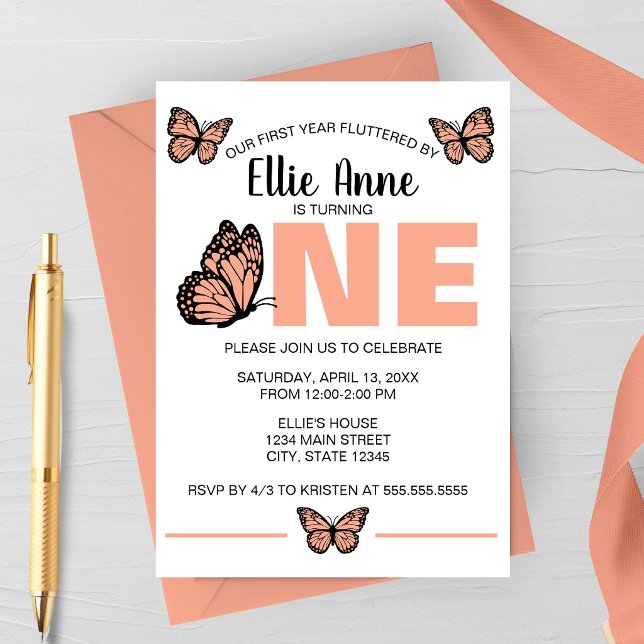 Invitación al Primer Cumpleaños de Mariposa (Butterfly First Birthday Party Invitation | Girls First Birthday | Spring Birthday)