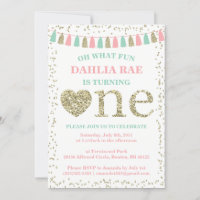 Invitación al primer cumpleaños de niña rosa menta