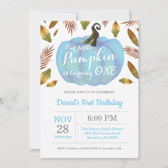 Invitación al primer cumpleaños de niño con calaba (Anverso)