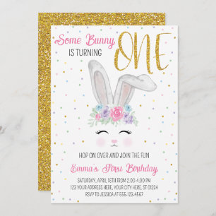 Invitación al primer cumpleaños de Pascua, conejo