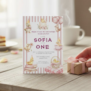 Invitación al primer cumpleaños de patito adorable