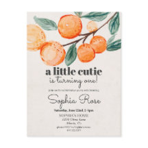 Invitación al primer cumpleaños de pequeña naranja