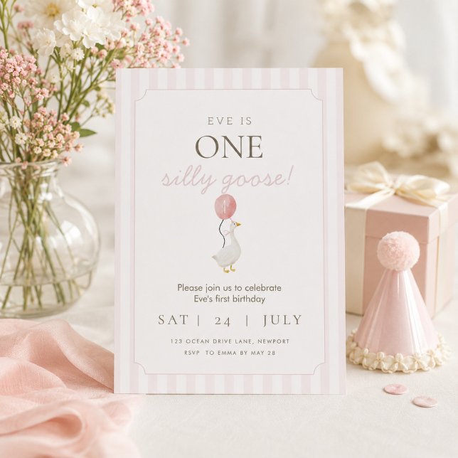 Invitación al primer cumpleaños de Pink Silly Goos (Subido por el creador)