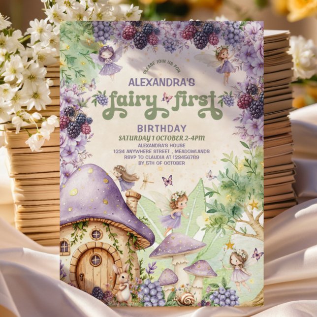 Invitación al primer cumpleaños de Purple Fairy Fi (Subido por el creador)