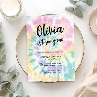 Invitación al primer cumpleaños de Rainbow Tie Dye
