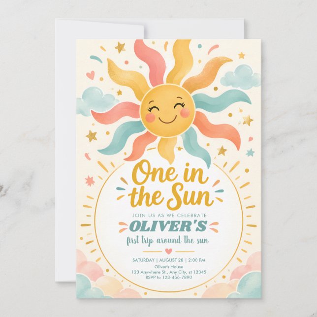 Invitación al Primer Cumpleaños de Sunshine (Anverso)