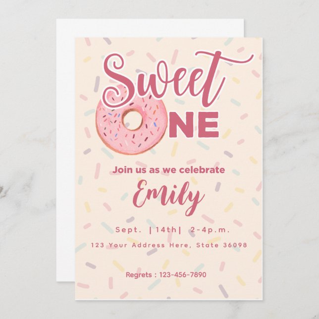 Invitación al Primer Cumpleaños de Sweet One (Anverso / Reverso)