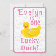 Invitación al primer cumpleaños de Un Pato Afortun