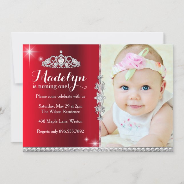Invitación al Primer Cumpleaños de una Princesita (Anverso)