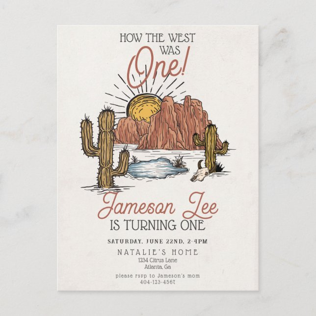 Invitación al primer cumpleaños de vaquero de rode (Anverso)