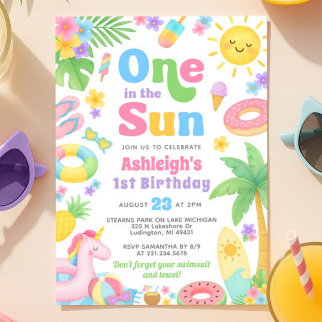 Invitación al primer cumpleaños de verano - una al (Summer 1st Birthday Invitation - One in the Sun)