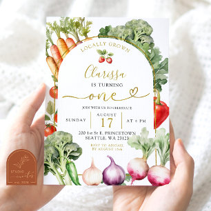 Invitación al primer cumpleaños de verduras cultiv