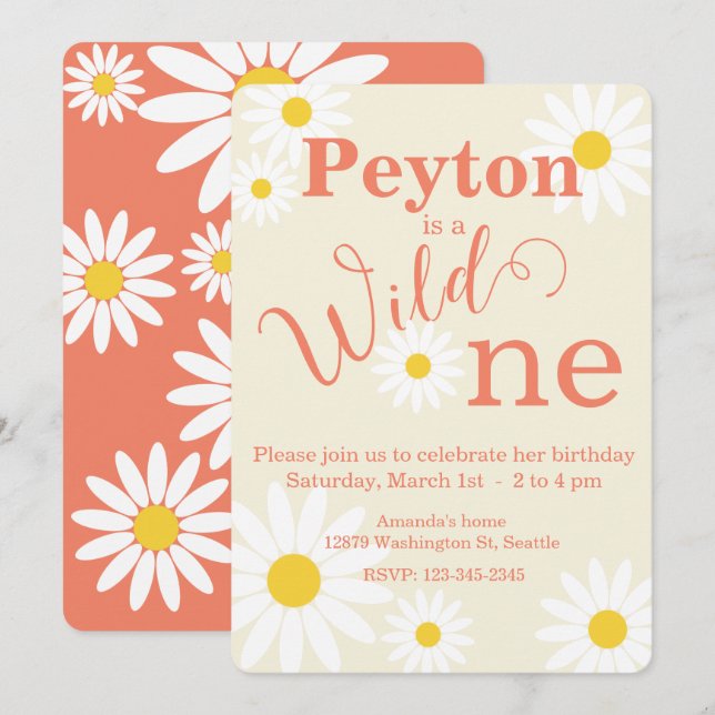 Invitación al primer cumpleaños de Wild One (Anverso / Reverso)