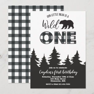 Invitación al Primer Cumpleaños de Wild One Bear c