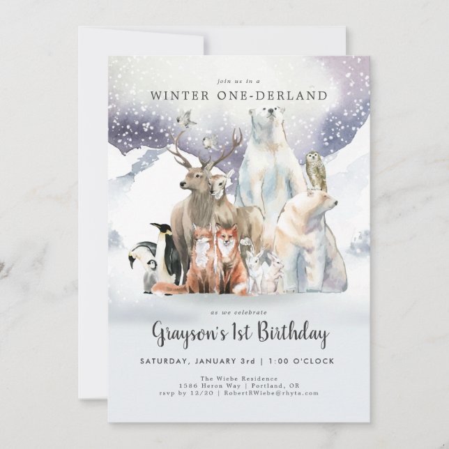 Invitación al primer cumpleaños de Winter ONE-derl (Anverso)