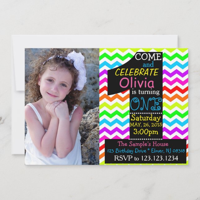 Invitación al primer cumpleaños del arco iris. (Anverso)