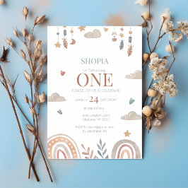 Invitación al primer cumpleaños del arco iris del 