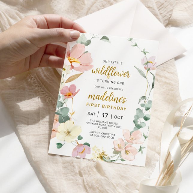 Invitación al primer cumpleaños del bebé de flores (Subido por el creador)