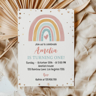 Invitación al primer cumpleaños del Boho Rainbow P