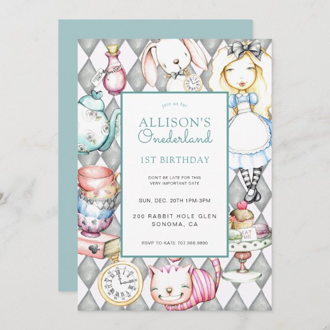 Invitación al primer cumpleaños del Chica ONEderla (Anverso / Reverso)