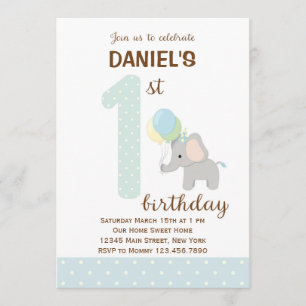 Invitación al primer cumpleaños del elefante (azul