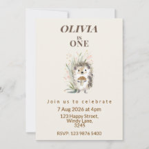Invitación al Primer Cumpleaños del Erizo del Bosq