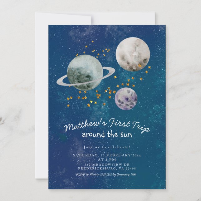 Invitación al primer cumpleaños del espacio exteri (Anverso)