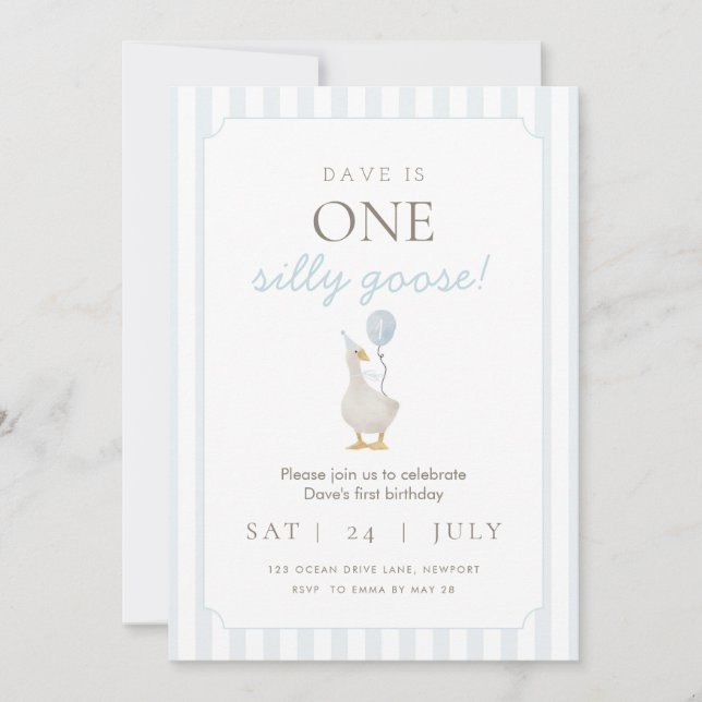 Invitación al primer cumpleaños del ganso tonto az (Anverso)