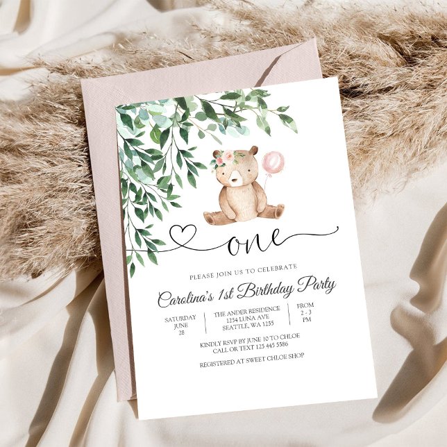 Invitación al Primer Cumpleaños del Globo de Oso (Subido por el creador)