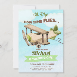Invitación al primer cumpleaños del niño del avión