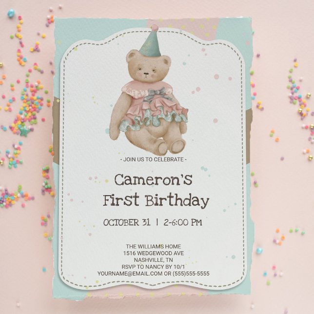 Invitación al primer cumpleaños del osito Candy Cu (Subido por el creador)