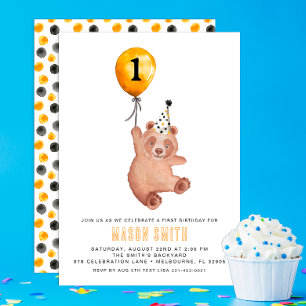 Invitación al primer cumpleaños del oso de Woodlan