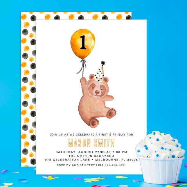 Invitación al primer cumpleaños del oso de Woodlan (Beary Cute Birthday Invite)