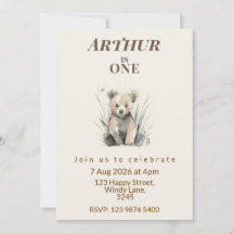 Invitación al Primer Cumpleaños del Oso del Bosque