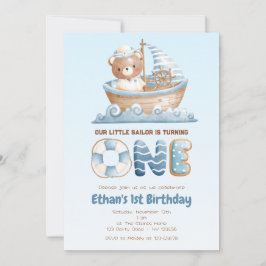 Invitación al primer cumpleaños del oso náutico -
