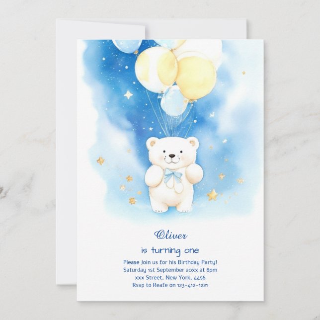 Invitación al primer cumpleaños del oso polar (Anverso)
