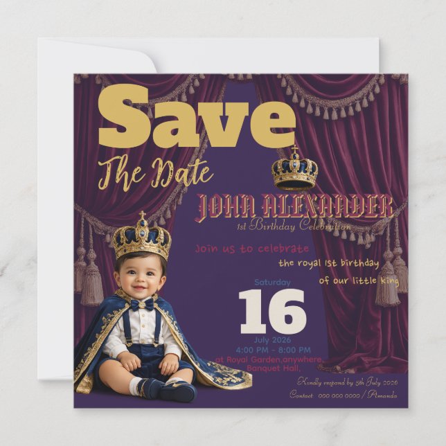 Invitación al Primer Cumpleaños del pequeño Rey (Anverso)