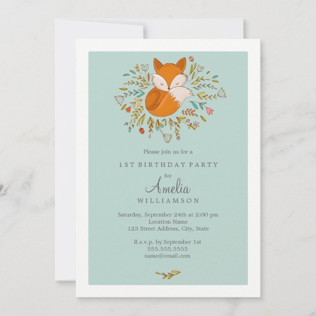 Invitación al Primer Cumpleaños del Zorro del Bosq (Anverso)