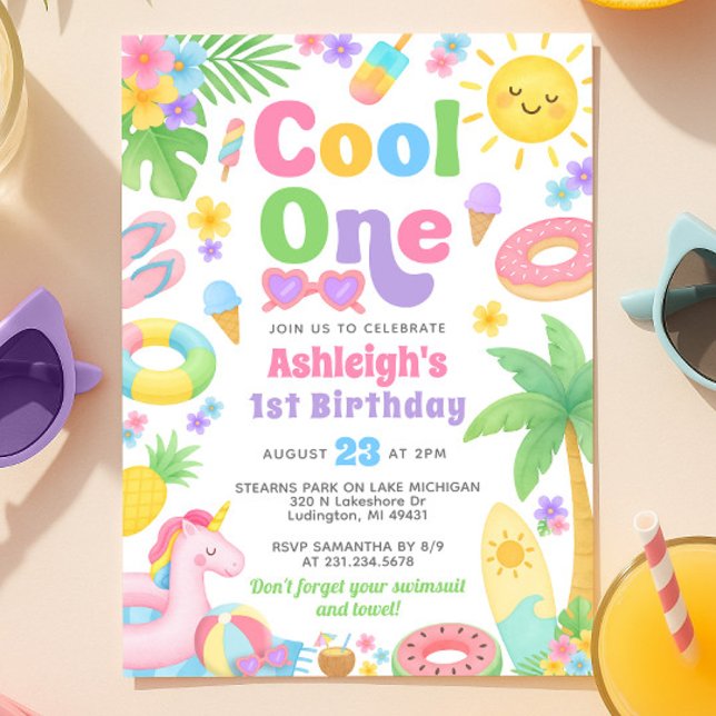 Invitación al primer cumpleaños - Guay uno (Summer 1st Birthday Invitation - Cool One)