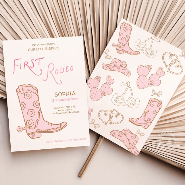 Invitación al primer rodeo de cumpleaños de vaquer (Girls 1st Birthday Cowgirl First Rodeo Invite)