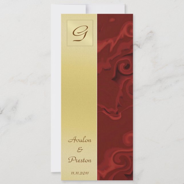 Invitación al Programa de Boda Monograma Red Swirl (Anverso)