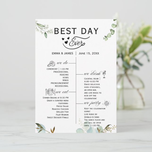 Invitación al programa Greenery Best Day Ever (Anverso de pie)