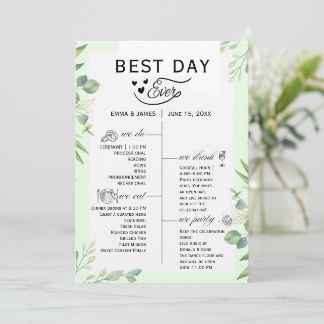 Invitación al programa Greenery Best Day Ever (Anverso de pie)
