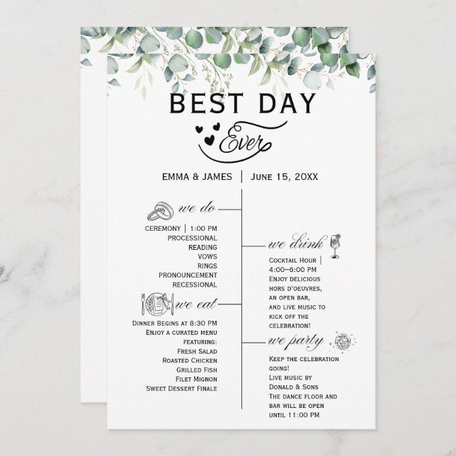 Invitación al programa Greenery Best Day Ever (Anverso / Reverso)