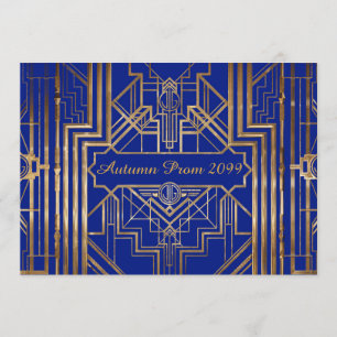 Invitación al Prom de otoño, oro, azul, Gatsby V3