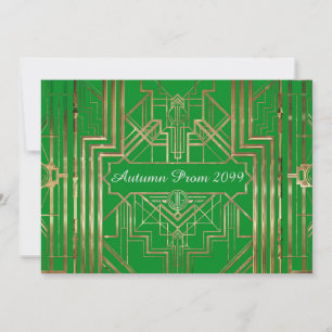 Invitación al Prom de otoño, oro, verde, gatsby V3