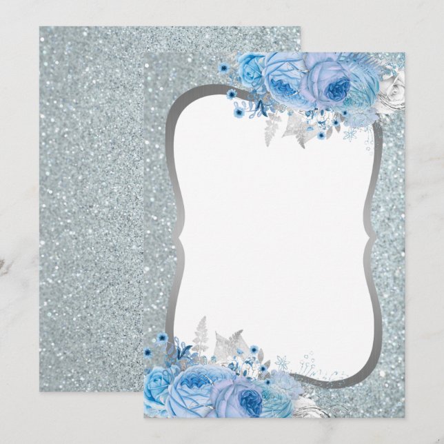 Invitación al purpurina Floral Blank (Anverso / Reverso)