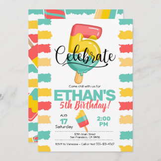 Invitación al quinto cumpleaños con Popsicle