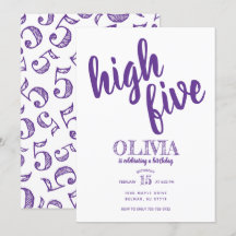 Invitación al quinto cumpleaños High Five Morado